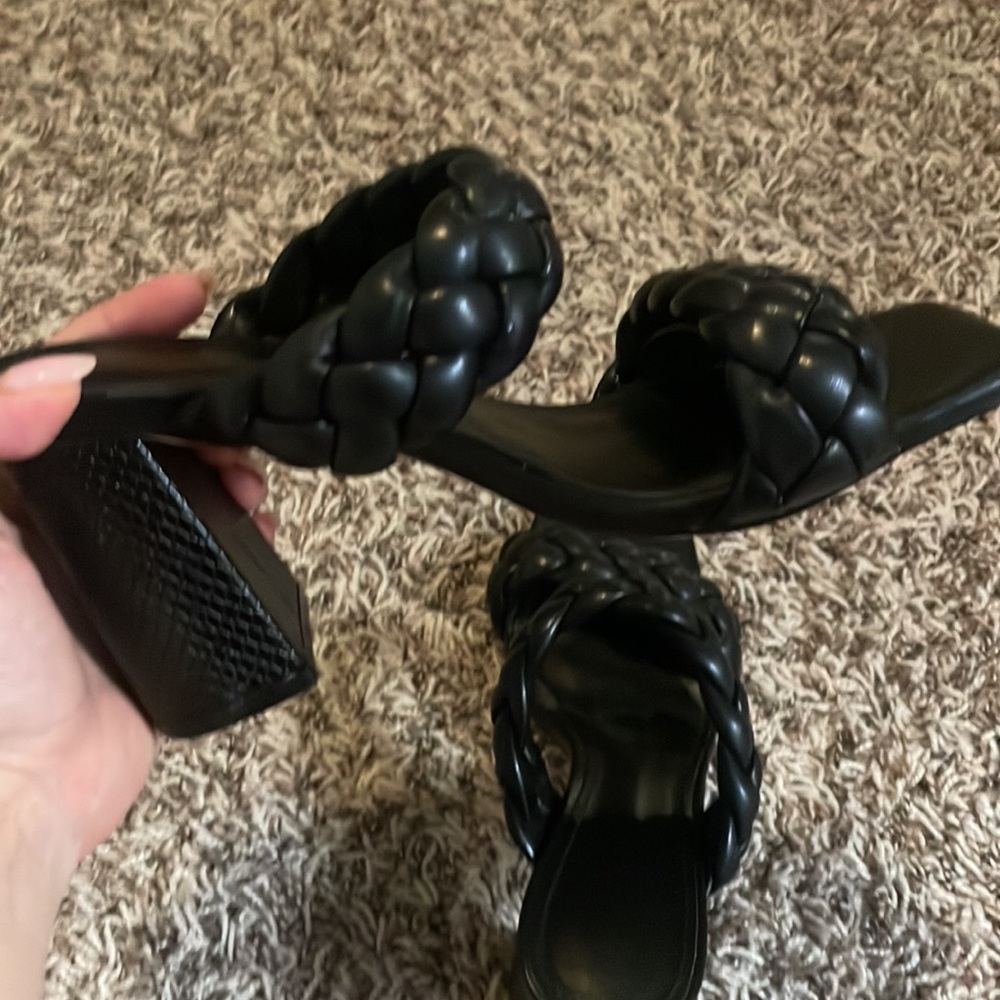 Black Braided Block Heels